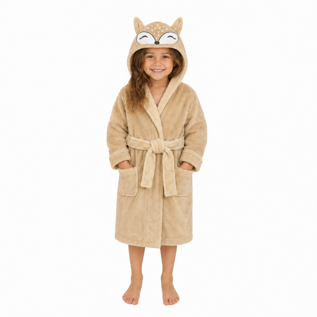 Girls Beige Fox Dressing Gown