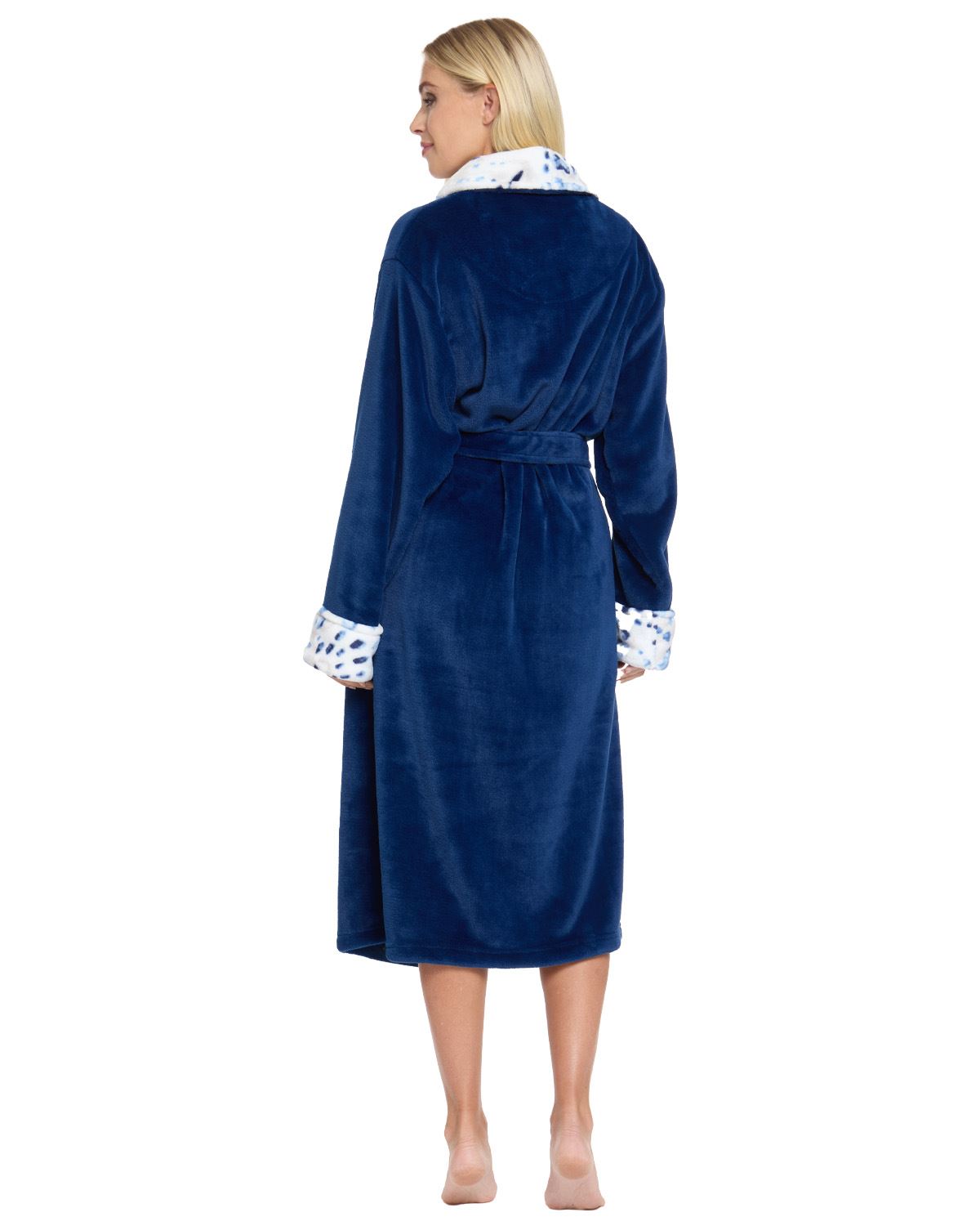 La Marquise Womens 'Blue Leopard' Supersoft Shawl Collar Robe