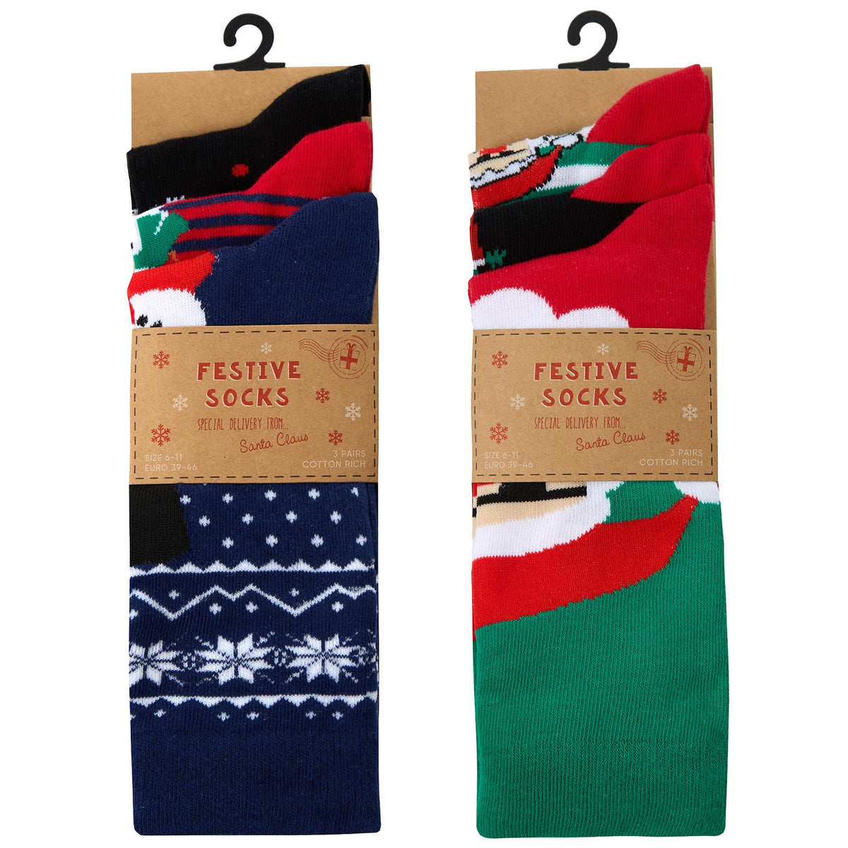6 Pairs Family Christmas Cotton Rich Socks