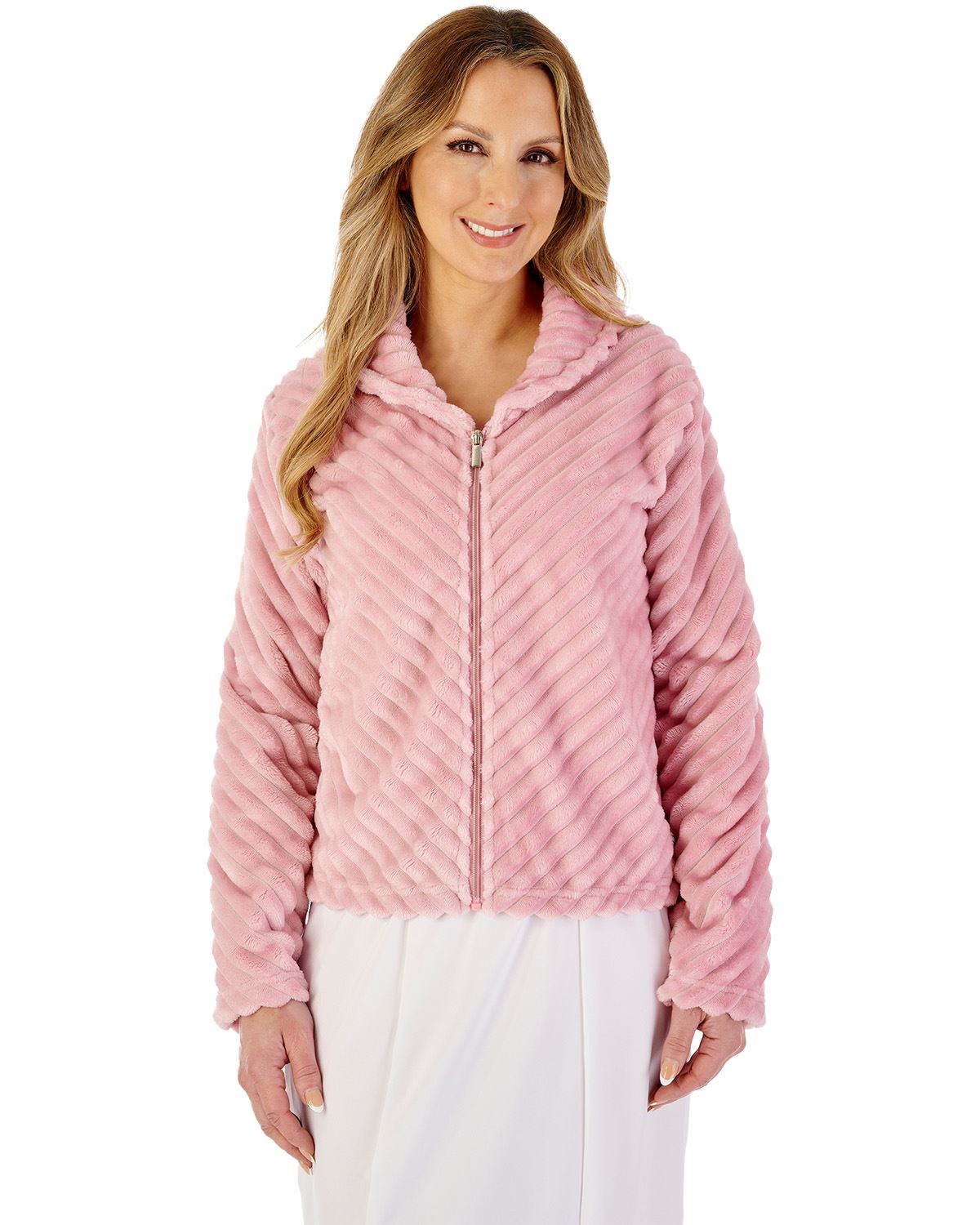 Slenderella Womens Supersoft Diagonal Rib Fleece Zip Bedjacket