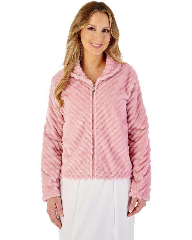 Slenderella Womens Supersoft Diagonal Rib Fleece Zip Bedjacket