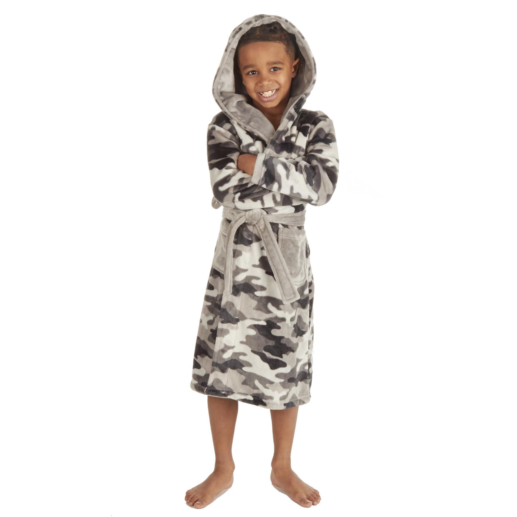 Boys Camouflage Camo Dressing Gown Robe Soft Plush Fleece Hooded Fluffy 7-13 Yrs - Foto 4
