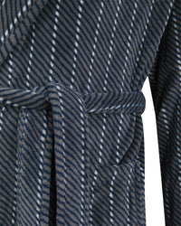 Walker Reid Mens Grey Stripe Coral Fleece Bed Jacket