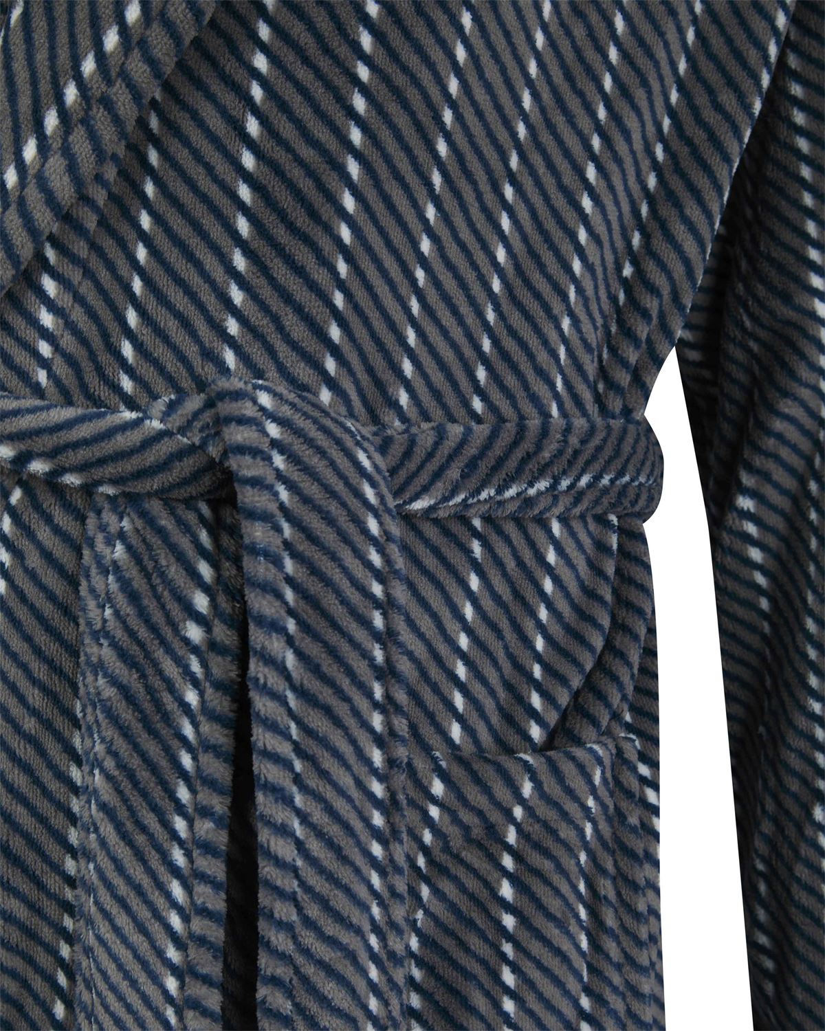 Walker Reid Mens Grey Stripe Coral Fleece Bed Jacket