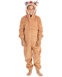 Kids Brown Sherpa Reindeer Onesie