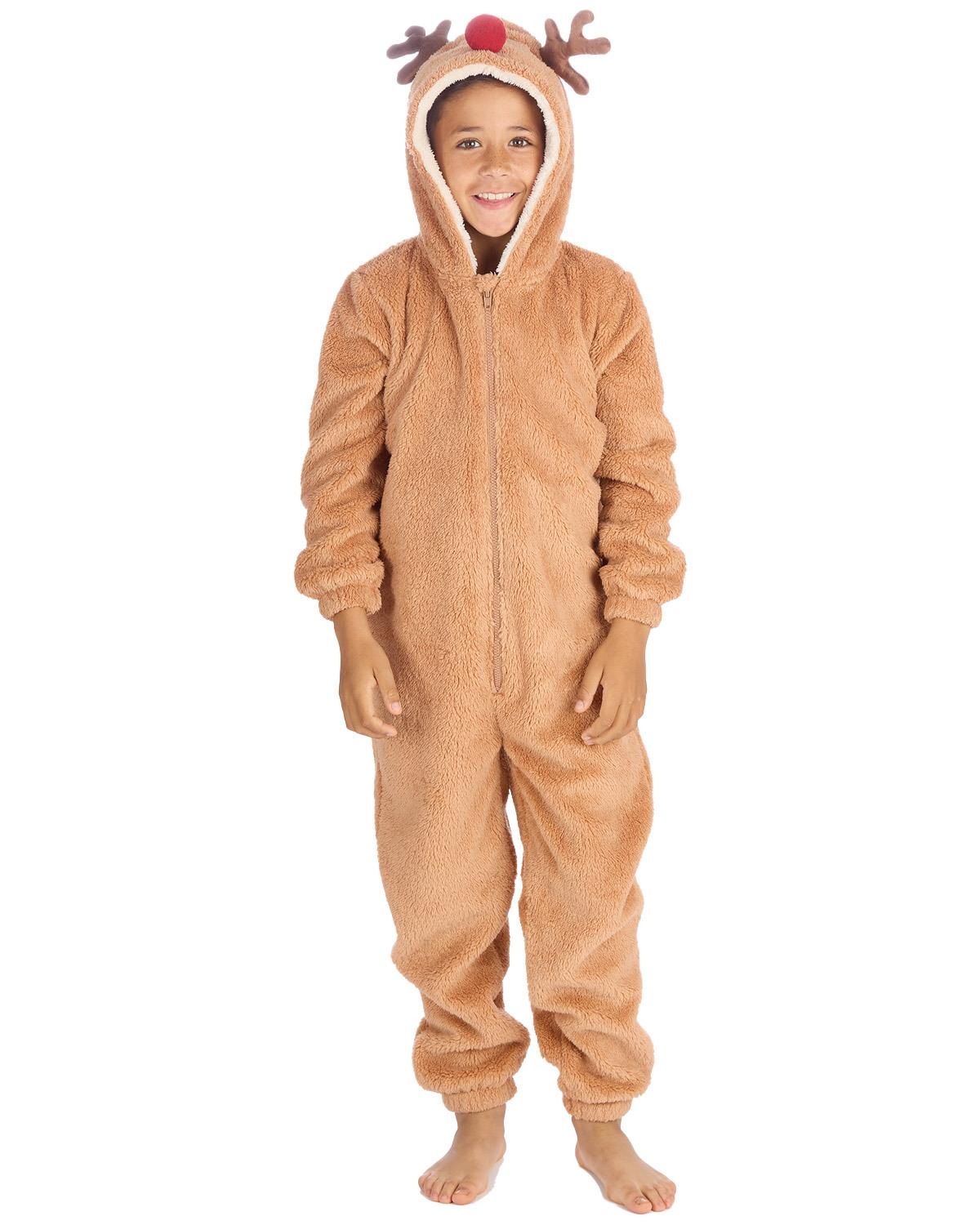 Kids Brown Sherpa Reindeer Onesie