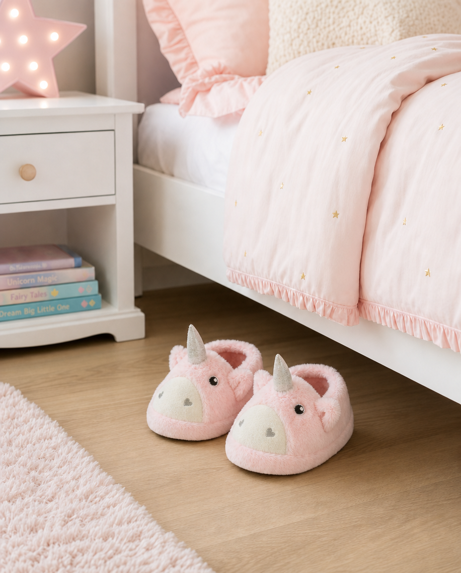 Girls Pink Unicorn Slippers
