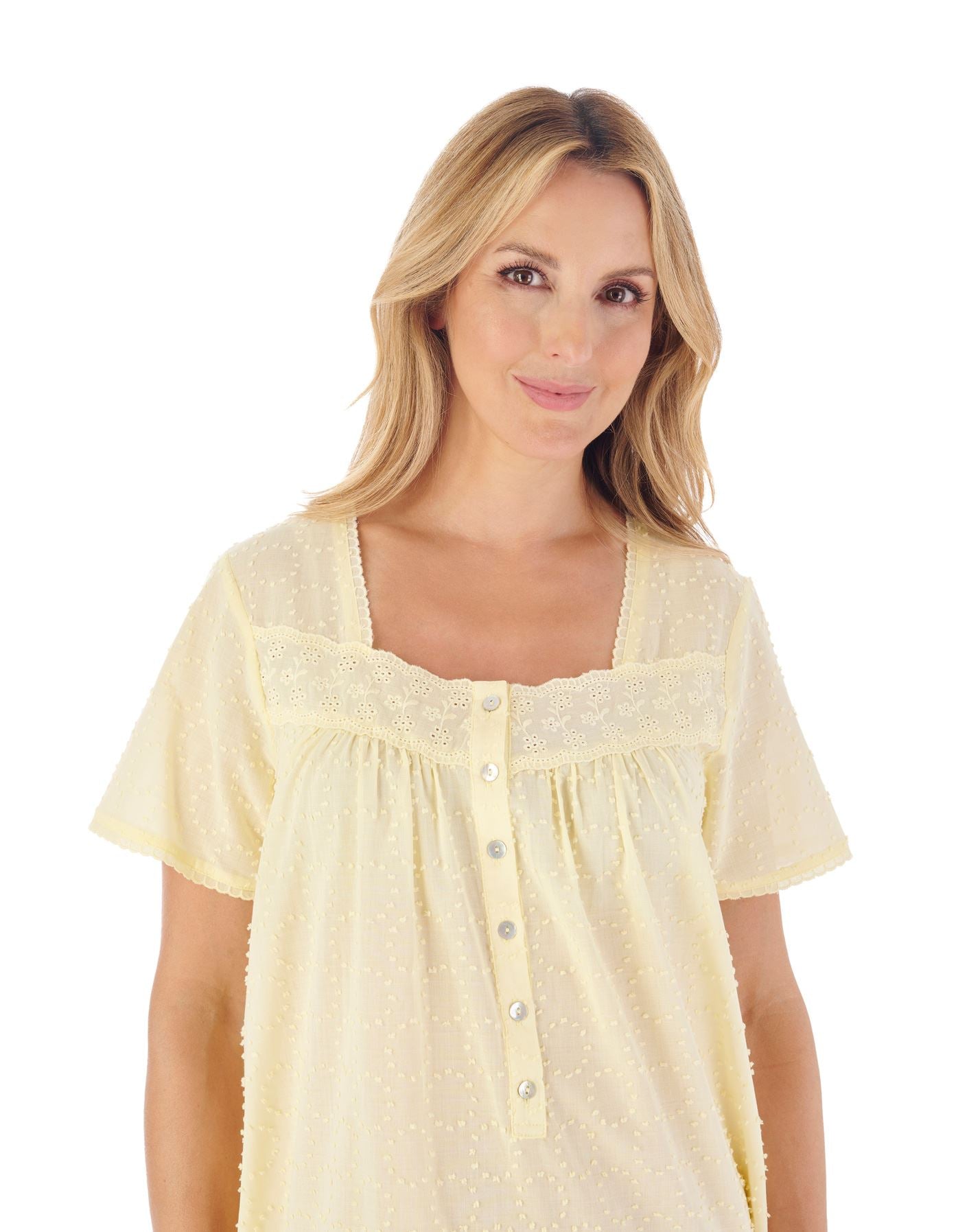 Slenderella Womens 42" Dobby Dot Short Sleeve 100% Cotton Nightie
