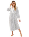 Womens Textured Fleece Sherpa Trim Dressing Gown