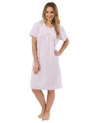 Marlon Womens Coastal Stripe Seersucker 40" Short Sleeve Nightie