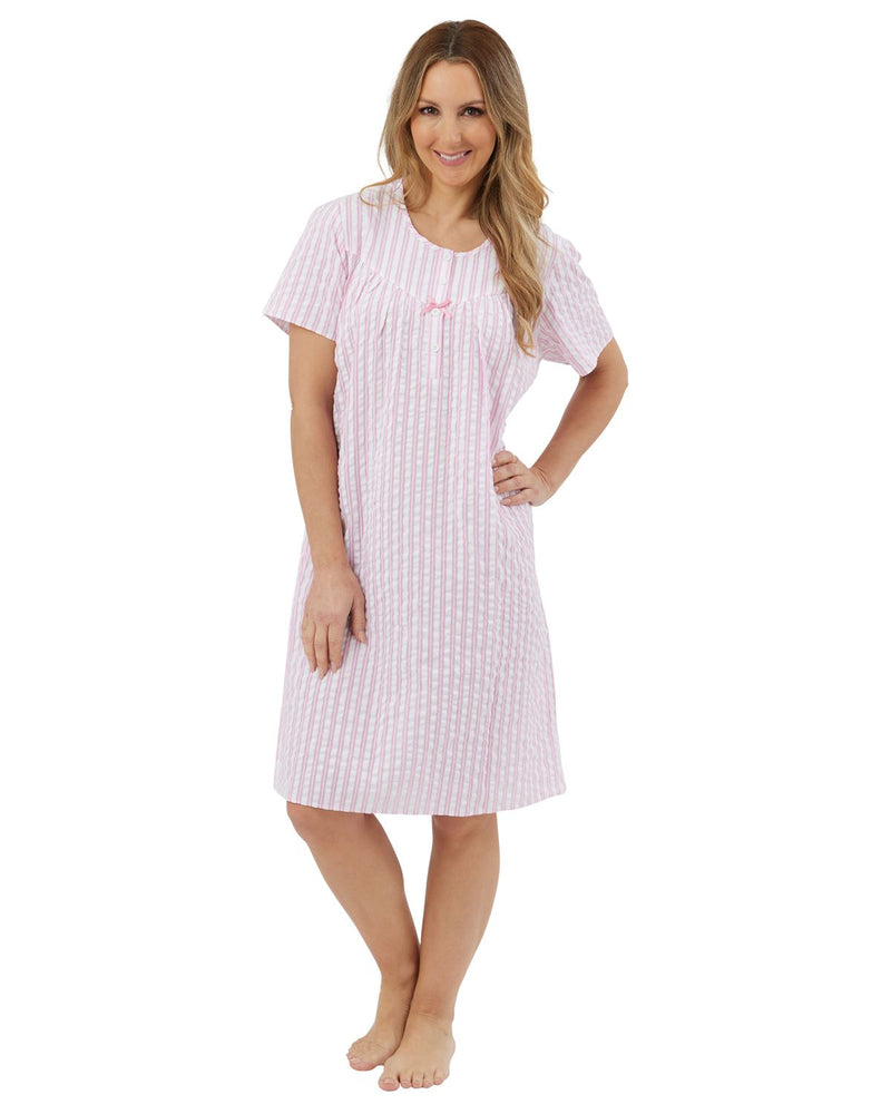 Marlon Womens Coastal Stripe Seersucker 40" Short Sleeve Nightie