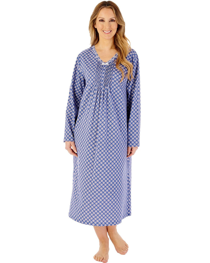 Slenderella Womens Geo Print 45" Jersey Long Sleeve Cotton Nightdress