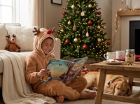 Kids Brown Sherpa Reindeer Onesie