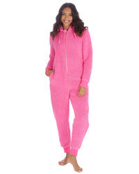Huggable Womens Borg Zip Hooded Onesies