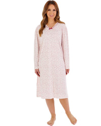 Slenderella Womens Ditsy Print 42" Long Sleeve Jersey Nightdress