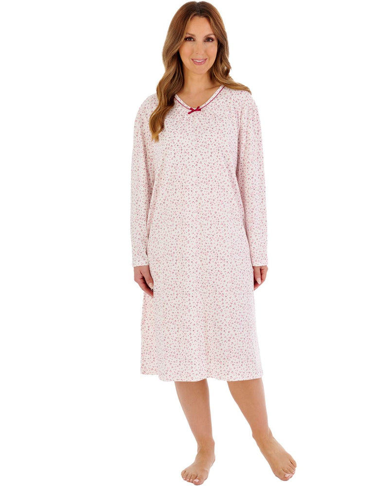 Slenderella Womens Ditsy Print 42" Long Sleeve Jersey Nightdress