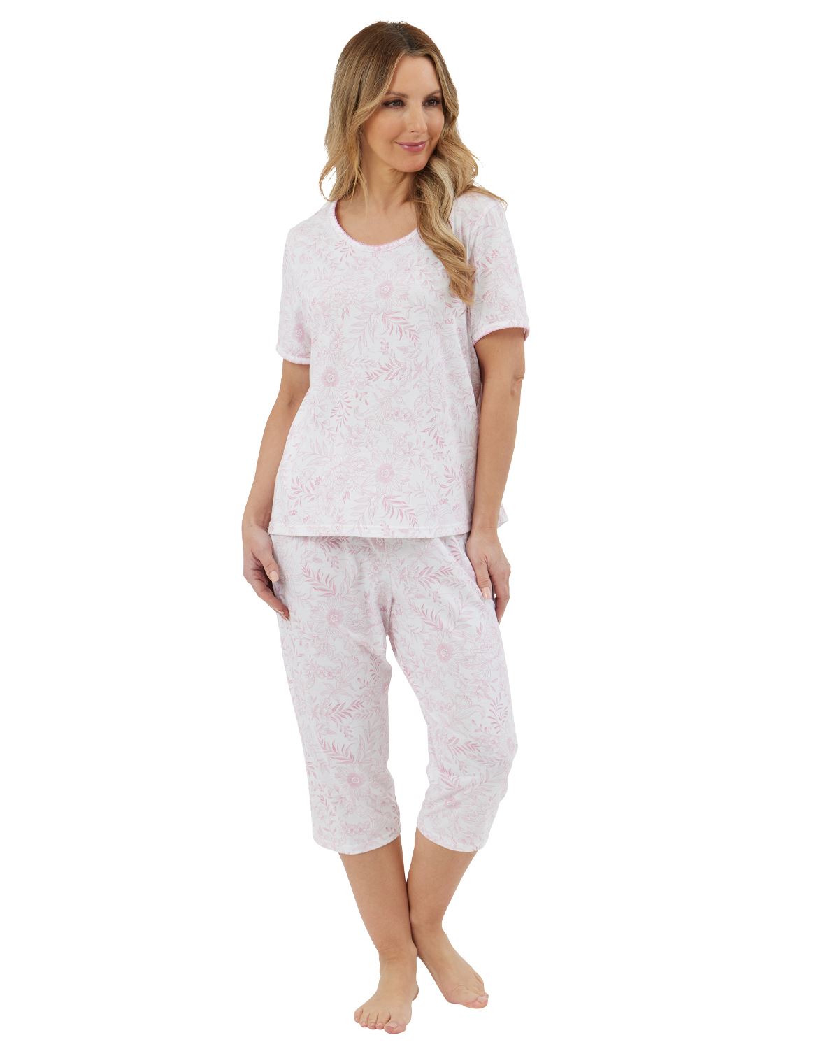 Marlon Womens Sketch Floral Jersey Cropped Pyjamas
