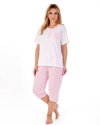 Slenderella Womens Classic Stripe Seersucker Woven Cropped Pyjamas
