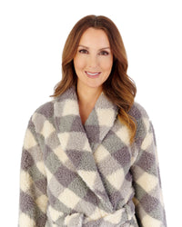 Slenderella Womens Printed Check Fleece 46" Shawl Collar Dressing Gown