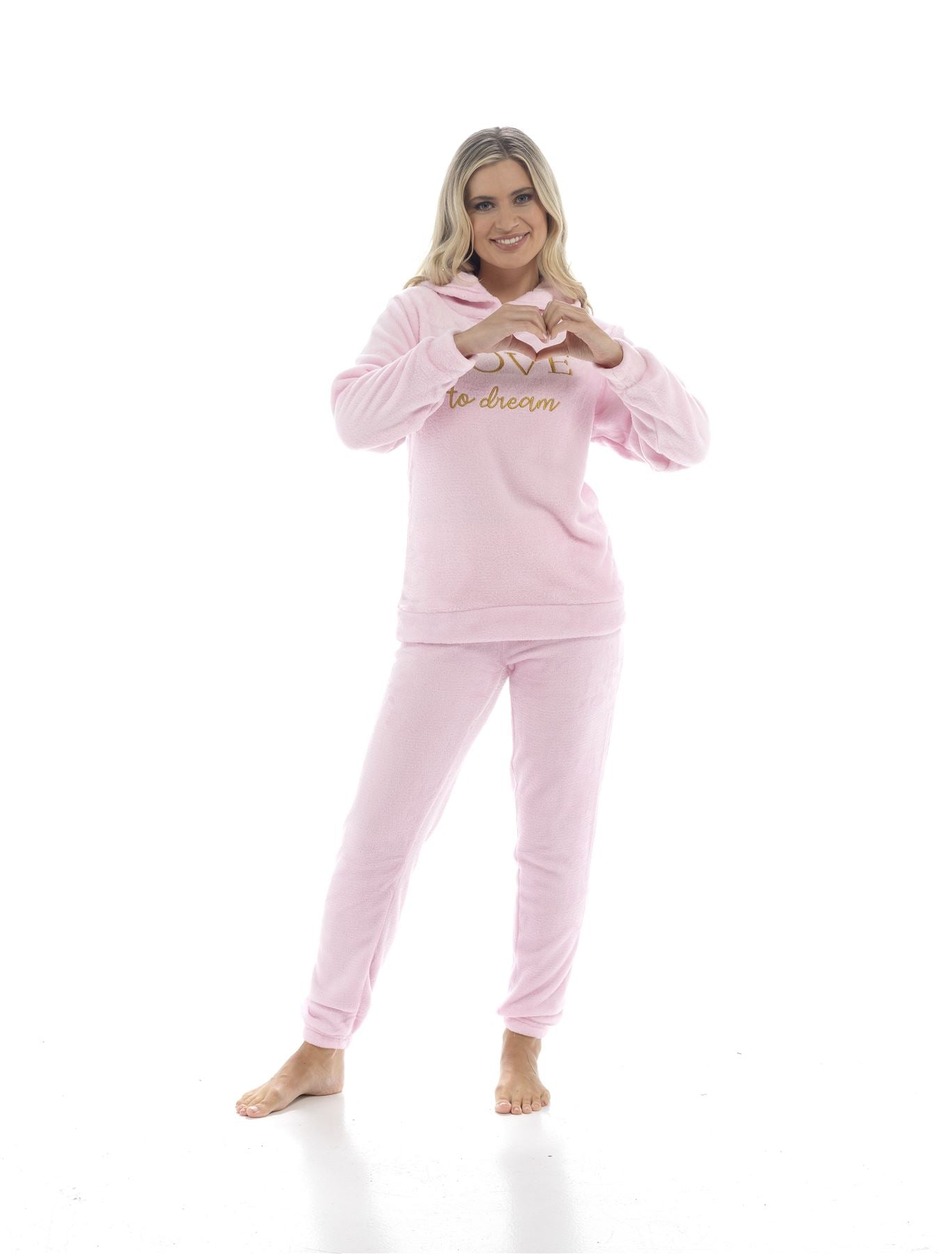 Womens Polished Fleece Slogan Hooded Pyjamas