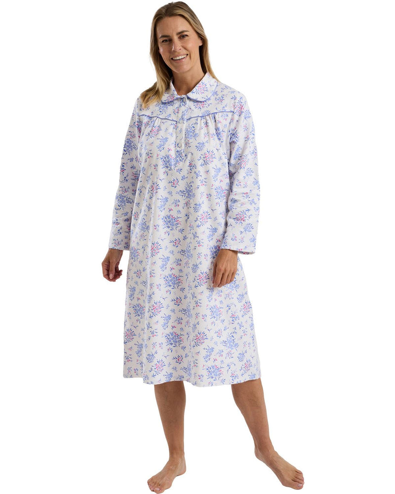 Marlon Womens Floral Bouqeut Wincey 45" Long Sleeve Nightdress