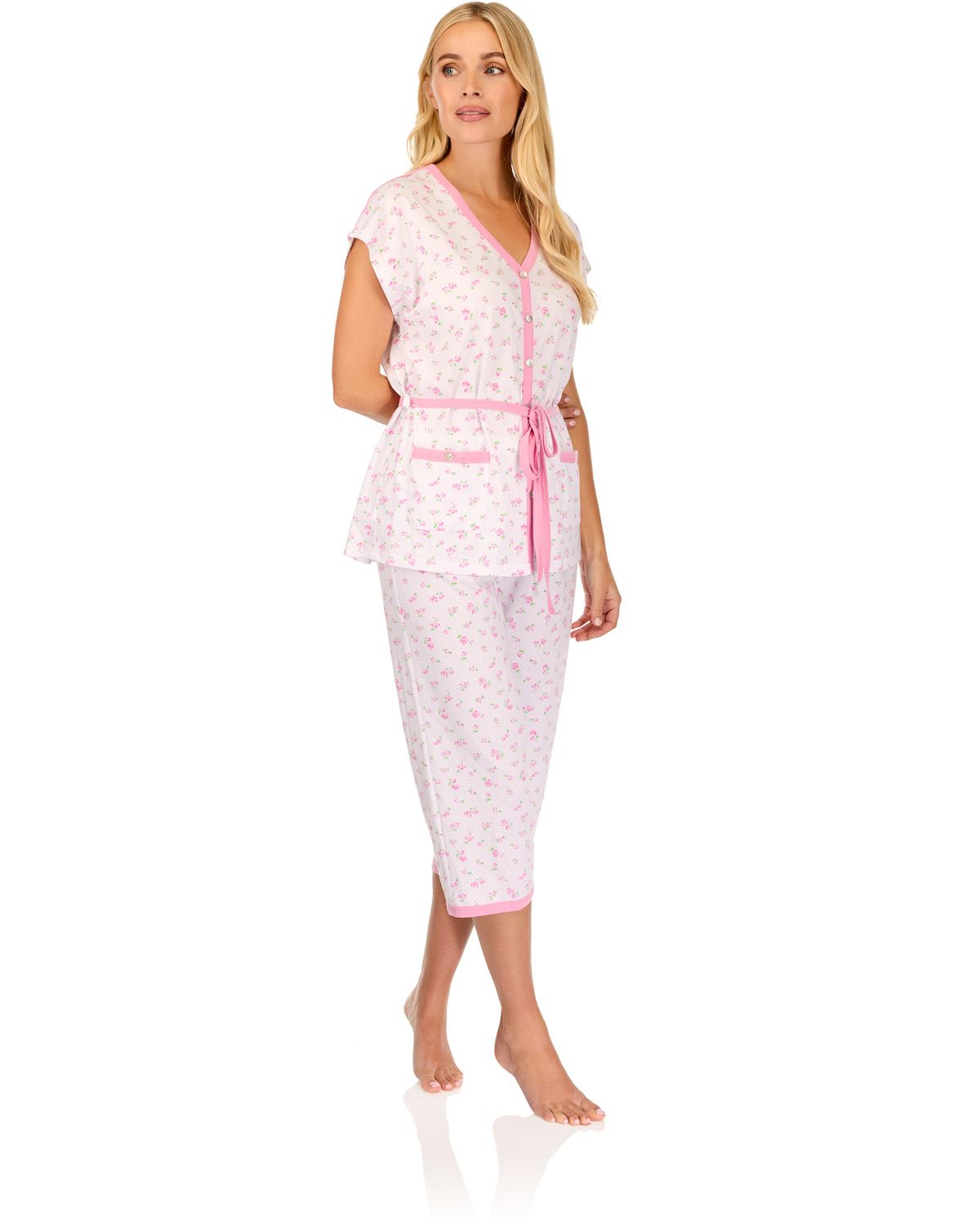 La Marquise Womens 'Vintage Blossoms' Short Sleeve Cropped Pyjamas