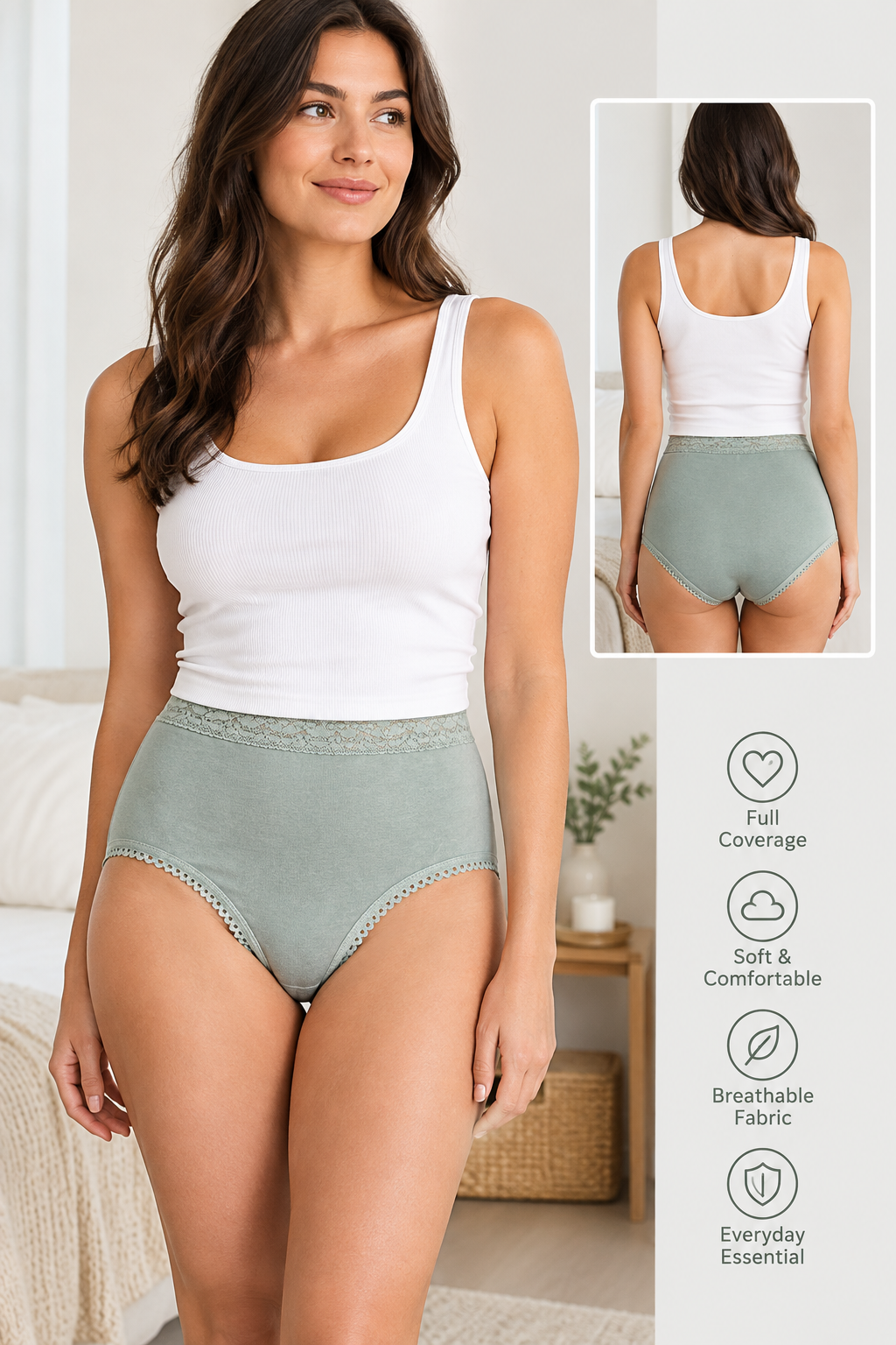 Anucci Womens Lace Trim Full Briefs