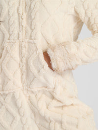 Loungeable Womens Cable Cut Faux Fur Trim Onesie