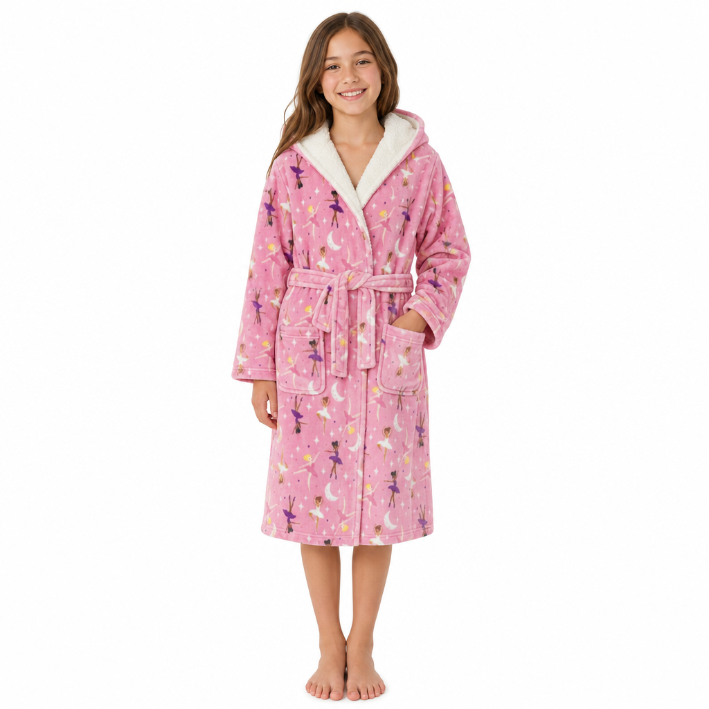 Girls Ballerina Hooded Dressing Gown