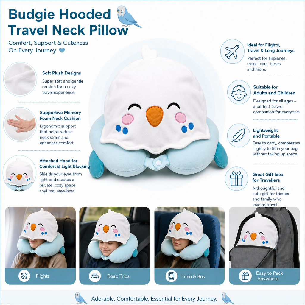 Hoodeazzz Adoramals Plush Memory Foam Travel Pillow & Hood