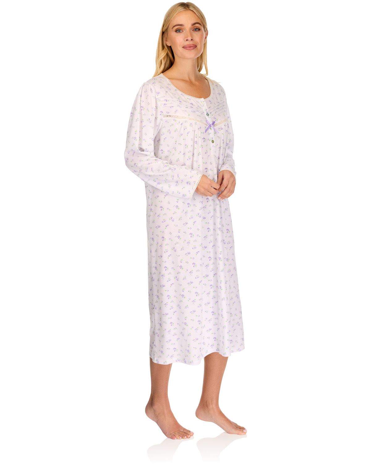 La Marquise Womens 'Vintage Blossoms' Long Sleeve Jersey Nightie