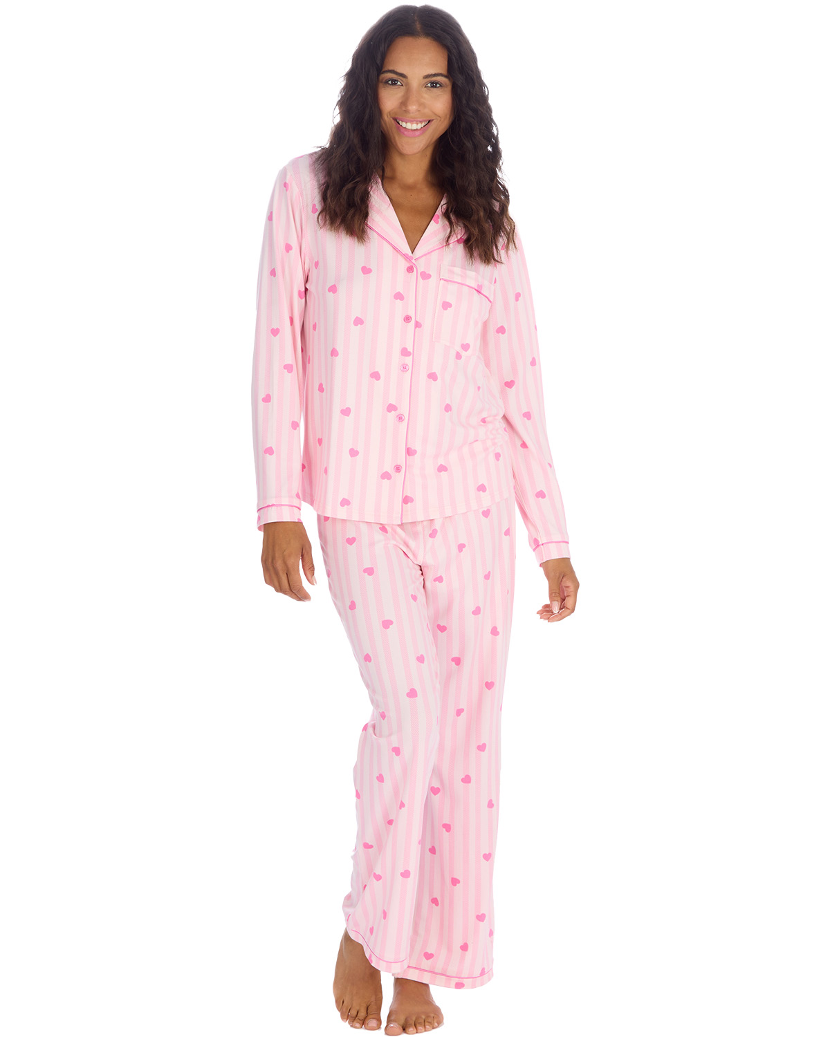 Womens & Girls Pyjamas Set Teddy Bear or Pink Heart Stripe