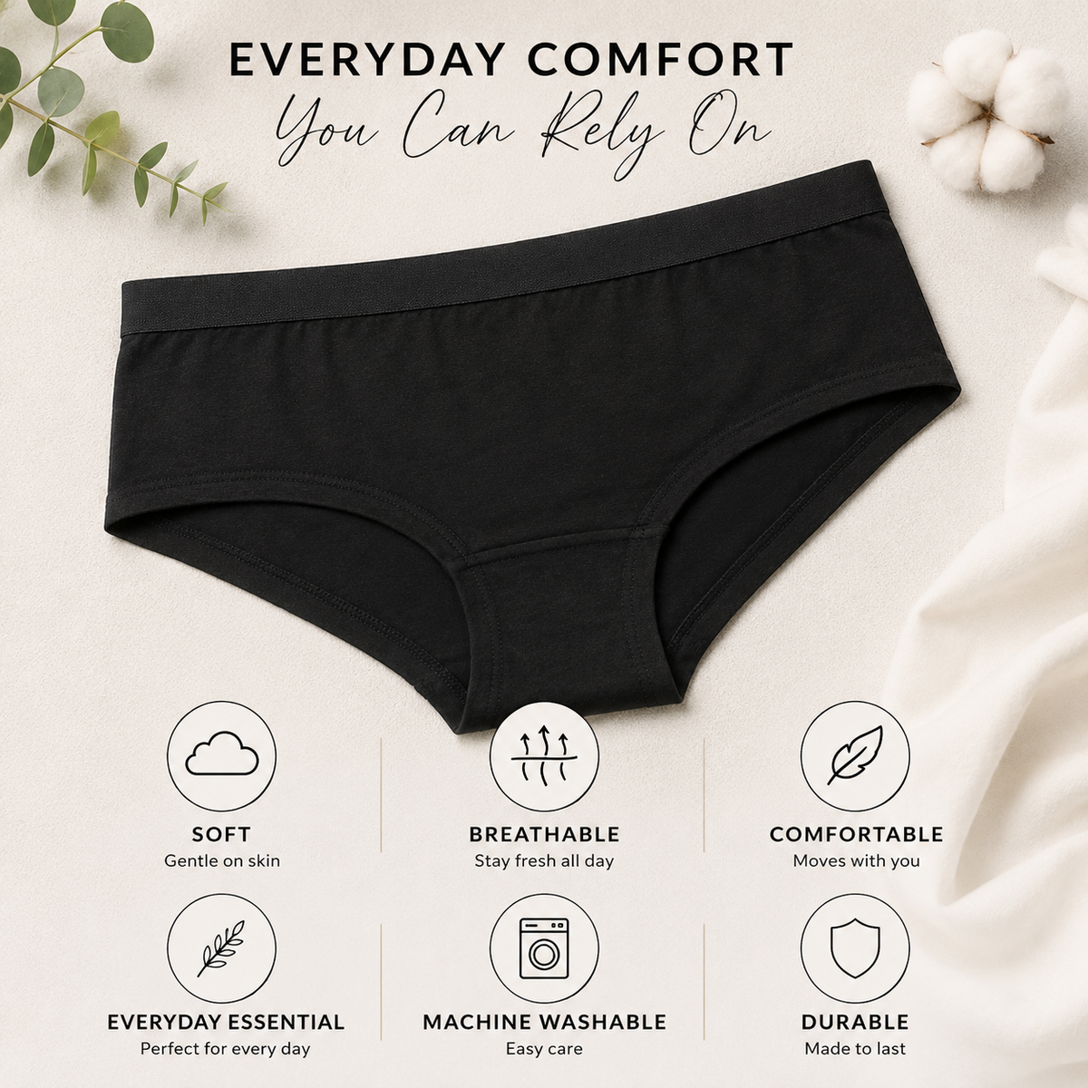 Girls 10 Pack Plain Black Short Knickers