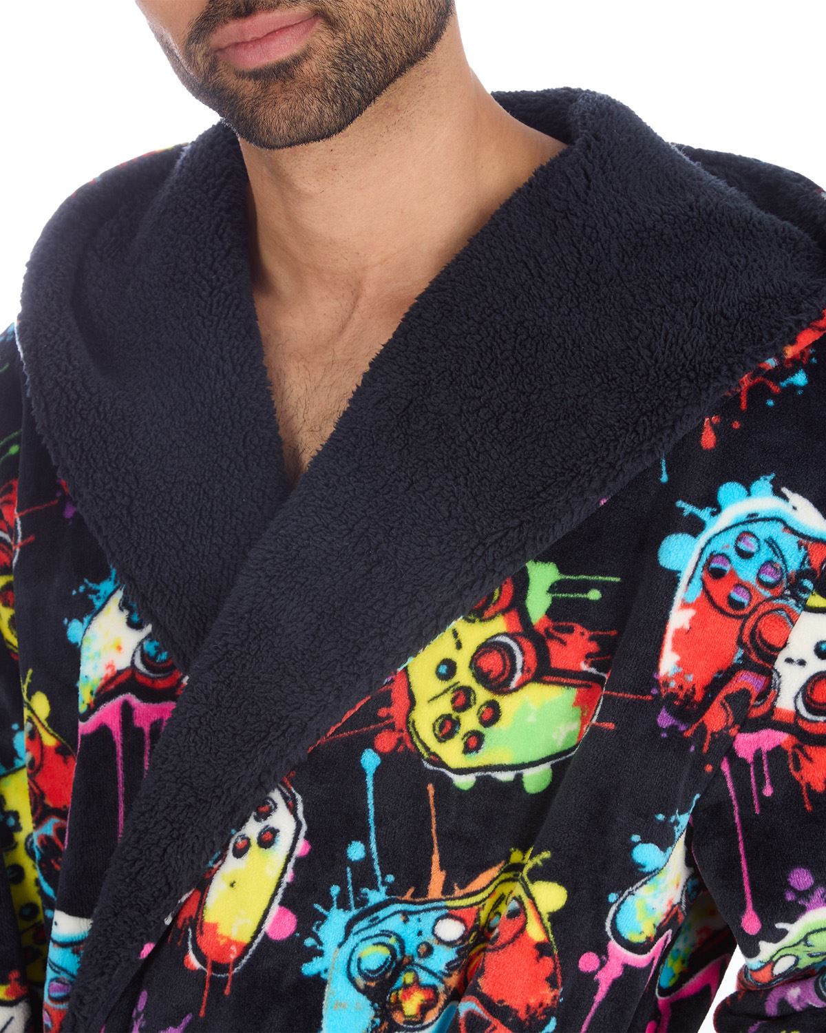 Huggable Mens Hooded Fleece Gamer Dressing Gown