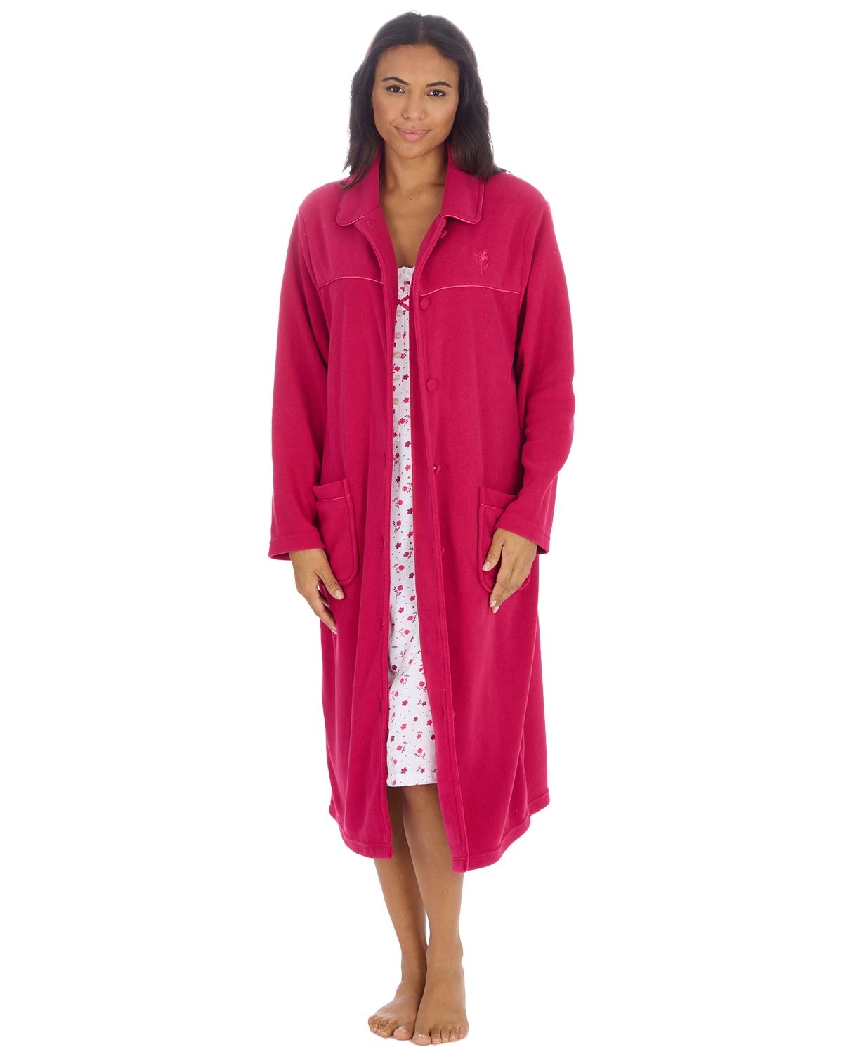 Lady Olga Womens Button Fleece Dressing Gown