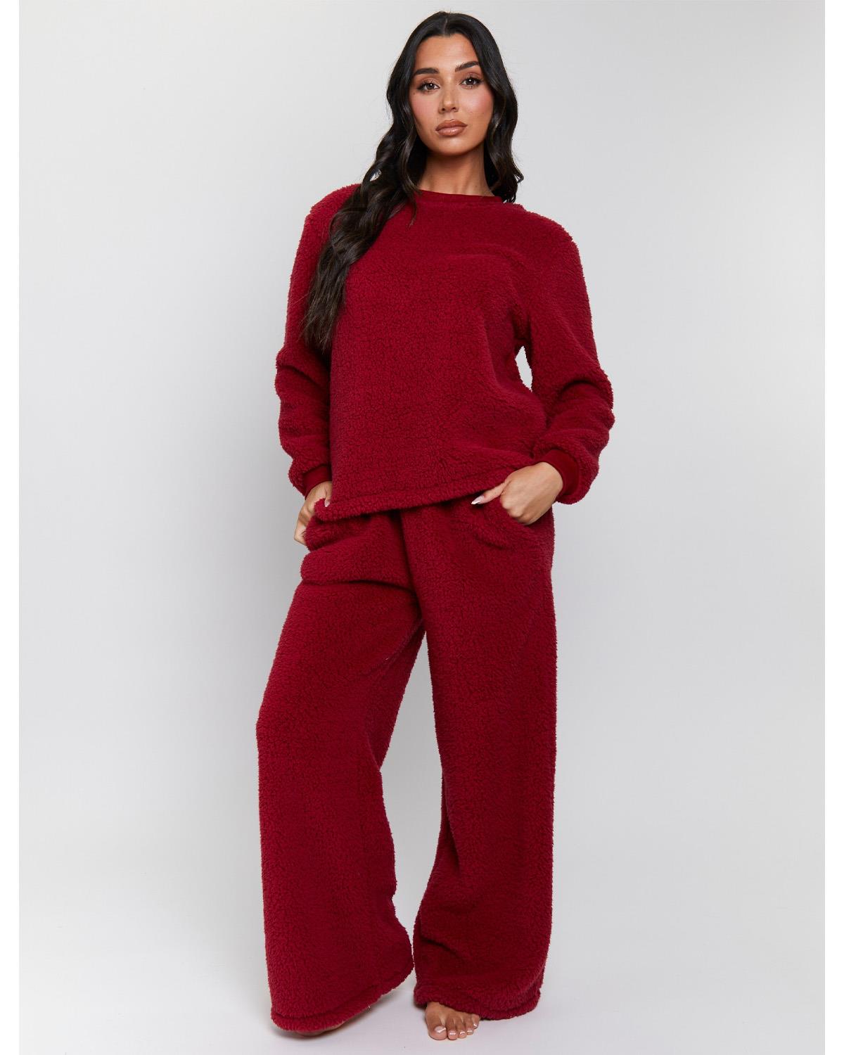 Loungeable Womens Borg Jumper & Wide Leg Lounge Set