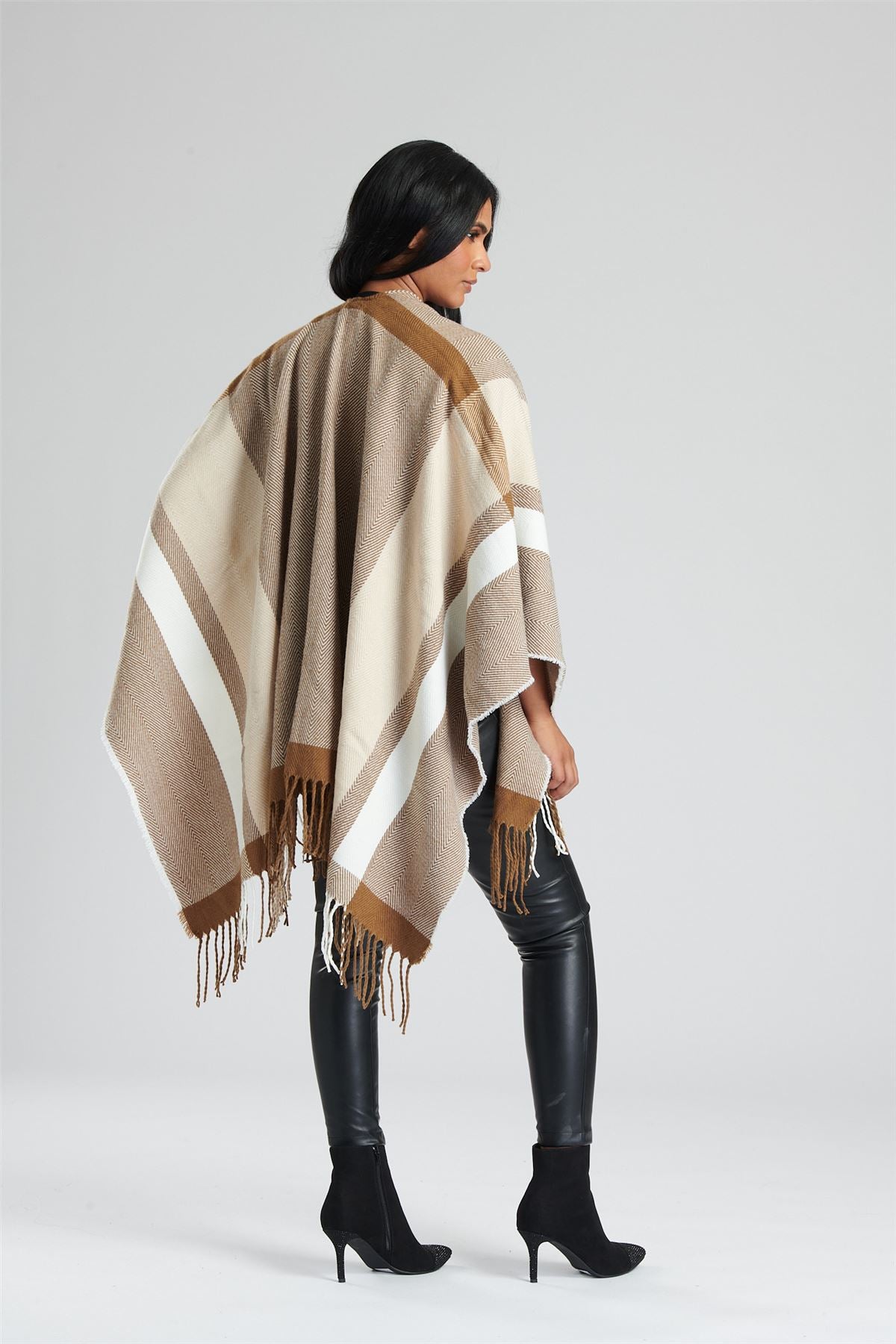 South Beach Womens Jacquard Fringe Poncho