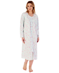 Slenderella Womens 100% Woven Cotton Long Sleeve Button Nightie