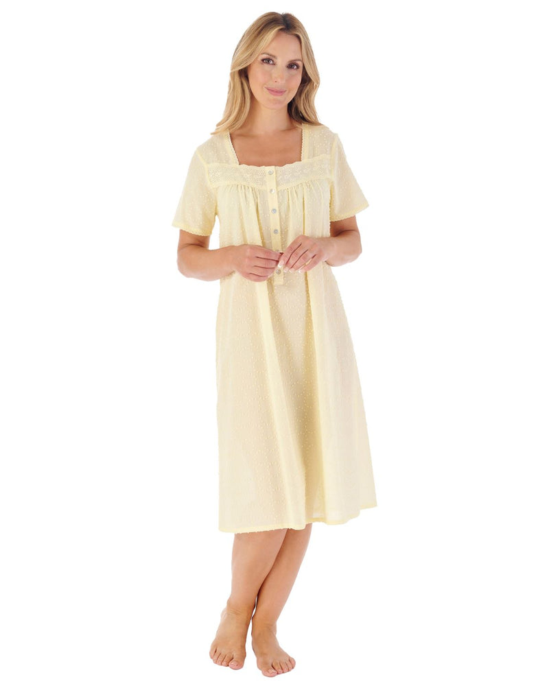 Slenderella Womens 42" Dobby Dot Short Sleeve 100% Cotton Nightie