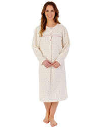 Slenderella Womens Leaf Print Flannel Cotton 43" Long Sleeve Nightdress