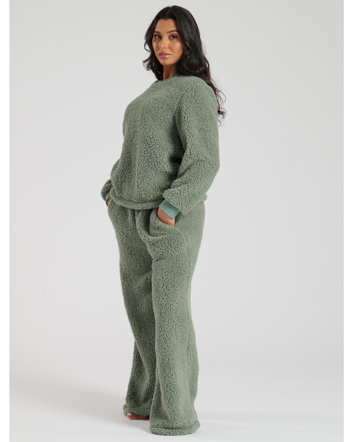 Loungeable Womens Borg Jumper & Wide Leg Lounge Set