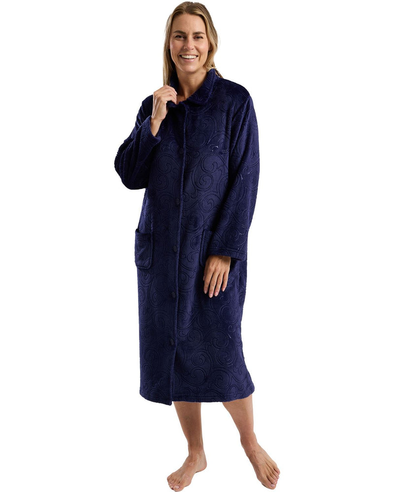 Marlon Womens Swirl Fleece Button Housecoat