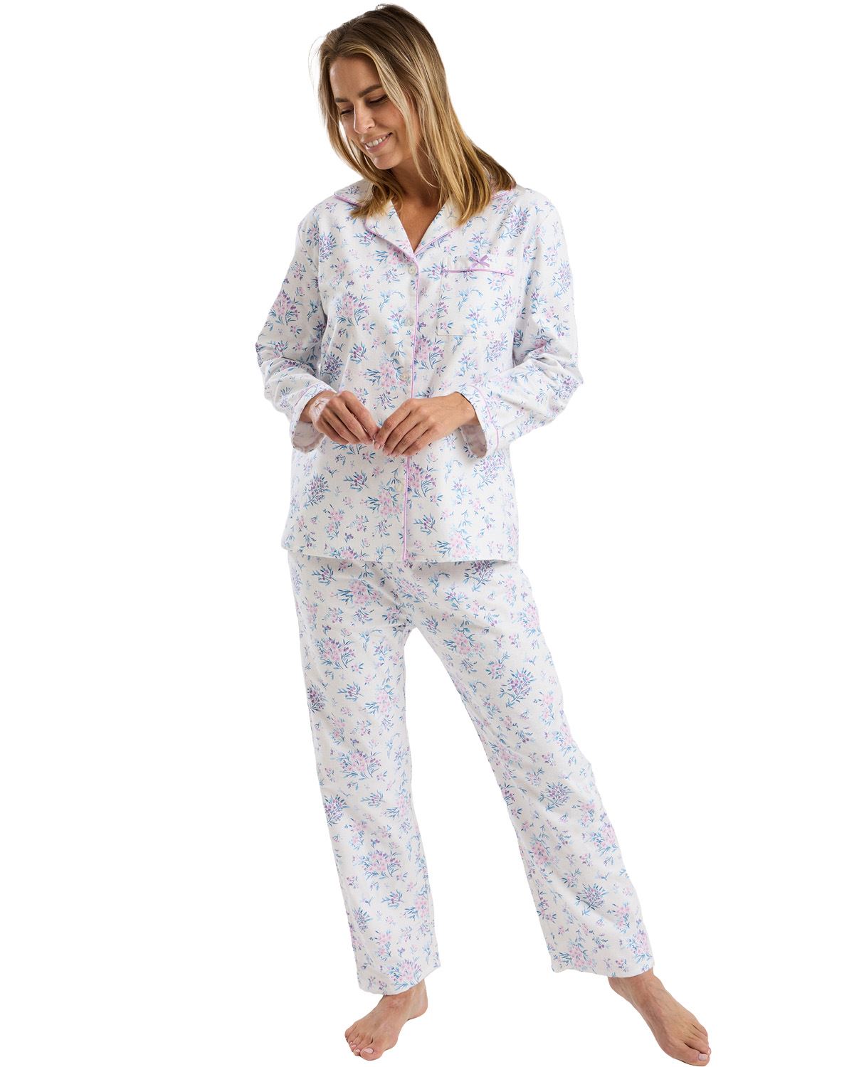 Marlon Womens Floral Bouqeut Wincey Button Pyjamas