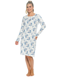 Wolf & HArt Womens Floral AOP Cotton Nightie with Trim