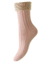 HJ Hall Womens Fluffy Top Cable Knit Socks