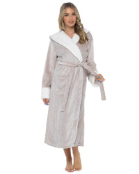 Womens Polished Fleece Sherpa Trim Dressing Gown