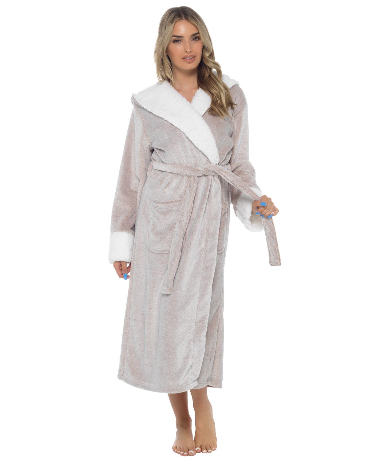 Womens Polished Fleece Sherpa Trim Dressing Gown