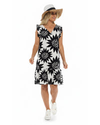 Indigo Roc Womens Linen Ruffle Mono Print Dress
