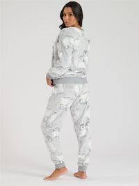 Loungeable Womens Grey Penguin Fleece Pyjamas