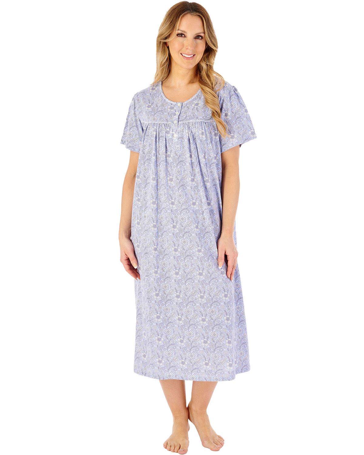 Slenderella Womens Indi Print 45" Short Sleeve Jersey Nightdress